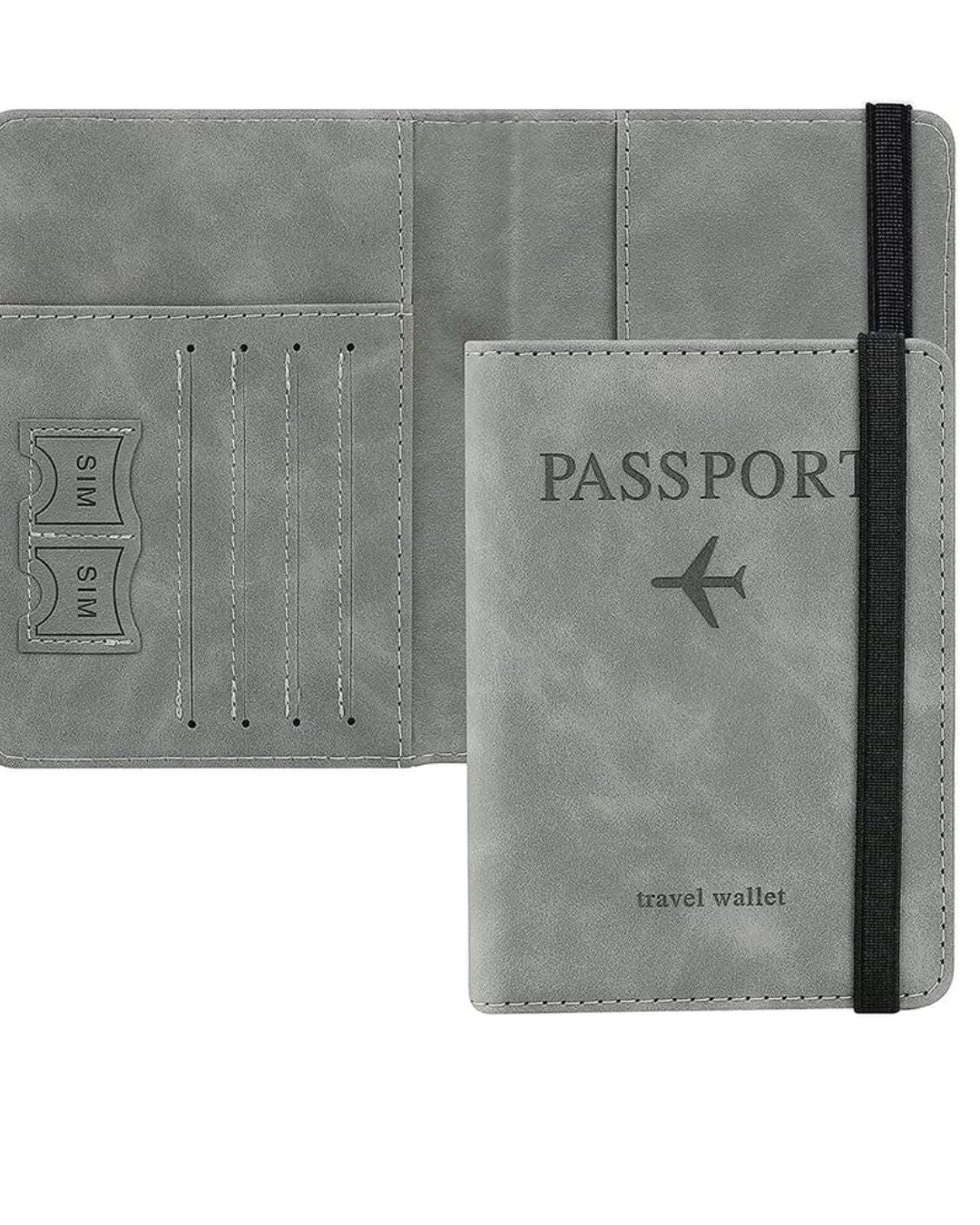 Prime Gadgets PU Leather Passport Travel Wallet with Elastic Strap – Grey
