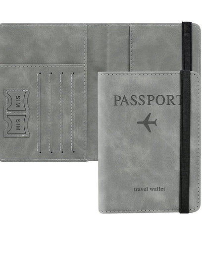 Prime Gadgets PU Leather Passport Travel Wallet with Elastic Strap – Grey