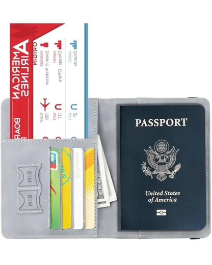 Prime Gadgets PU Leather Passport Travel Wallet with Elastic Strap – Grey