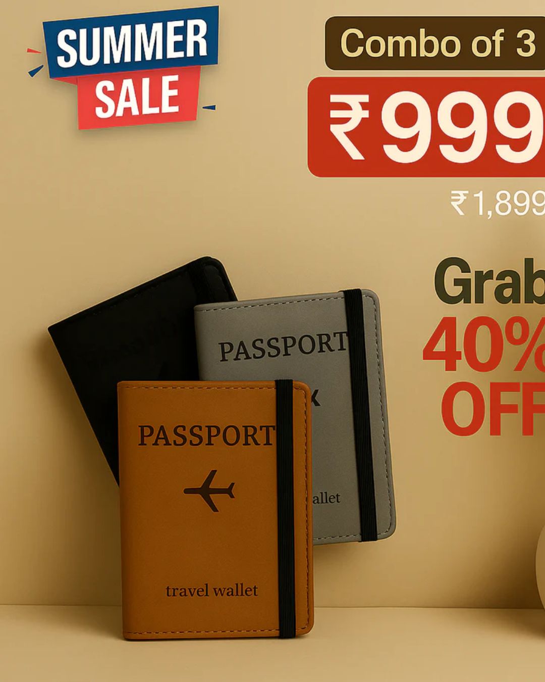 Prime Gadgets PU Leather Passport Travel Wallet with Elastic Strap – Grey