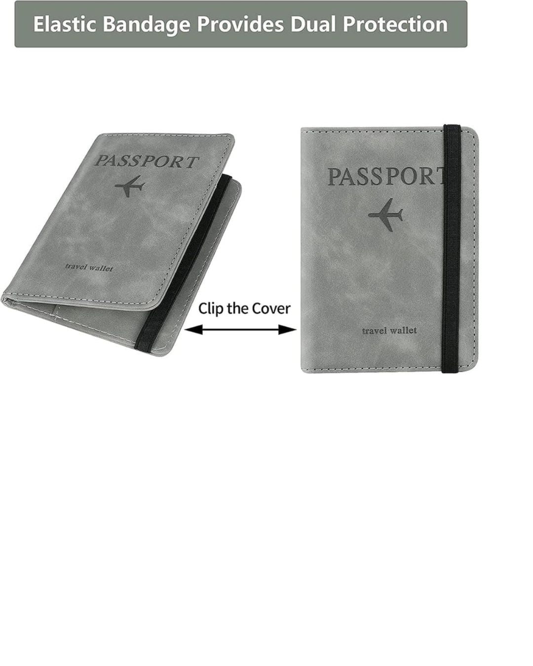 Prime Gadgets PU Leather Passport Travel Wallet with Elastic Strap – Grey
