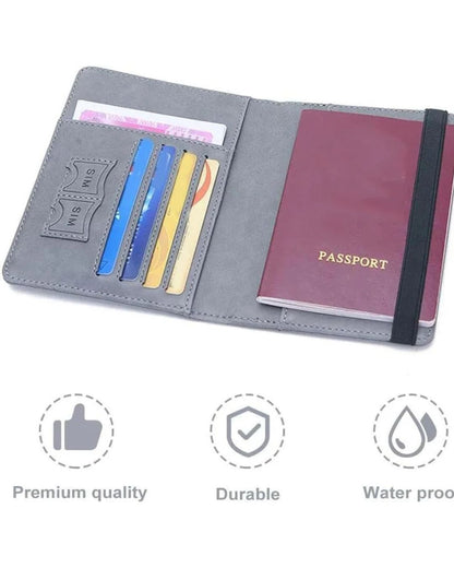 Prime Gadgets PU Leather Passport Travel Wallet with Elastic Strap – Grey