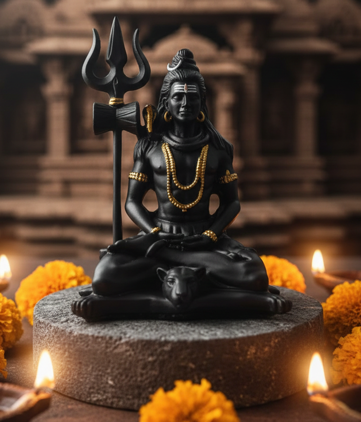 Black Shiv Ji Car Dashboard Idol | Premium Matte Finish | Anti-Slip Base | Spiritual Car Decor