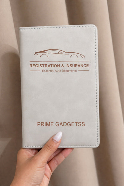 Prime Gadgetss Grey PU Leather Car Document Holder – Registration & Insurance Wallet (Tri-Fold, Slim Design)