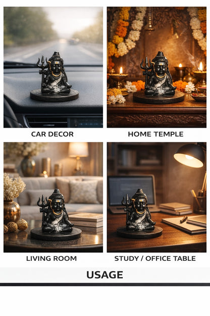 Prime Gadgets Black & Gold Lord Shiva Idol – 8 cm Meditation Statue for Home, Office & Car Dashboard