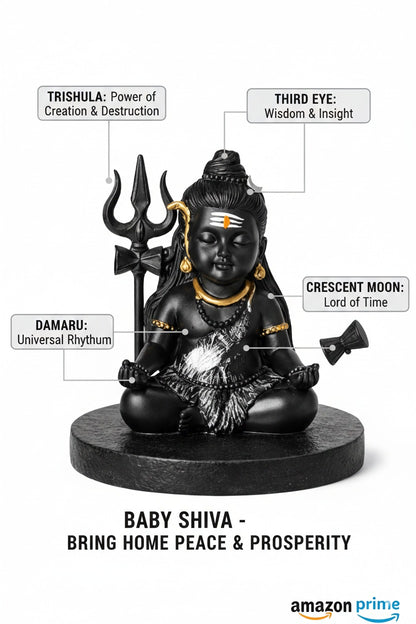 Prime Gadgets Black & Gold Lord Shiva Idol – 8 cm Meditation Statue for Home, Office & Car Dashboard