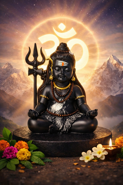 Prime Gadgets Black & Gold Lord Shiva Idol – 8 cm Meditation Statue for Home, Office & Car Dashboard