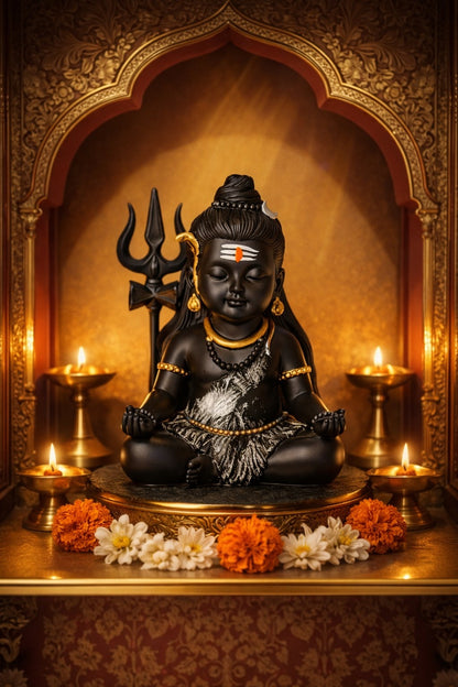 Prime Gadgets Black & Gold Lord Shiva Idol – 8 cm Meditation Statue for Home, Office & Car Dashboard