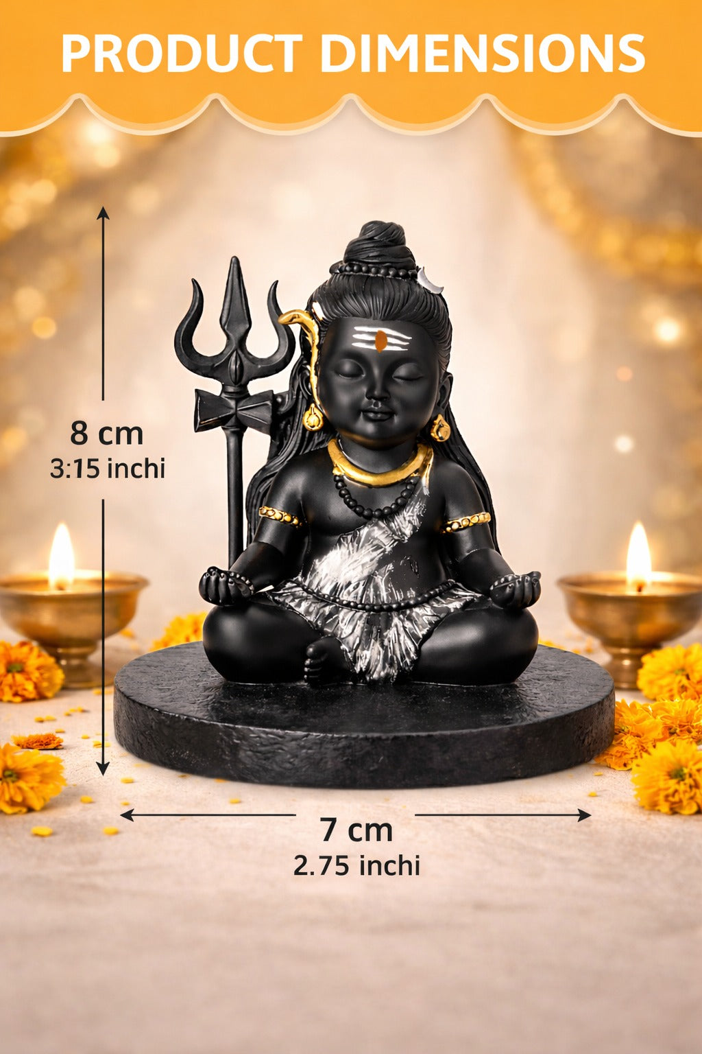 Prime Gadgets Black & Gold Lord Shiva Idol – 8 cm Meditation Statue for Home, Office & Car Dashboard