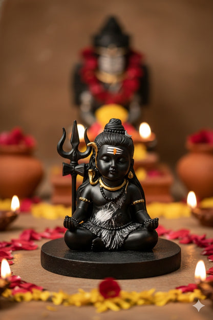 Prime Gadgets Black & Gold Lord Shiva Idol – 8 cm Meditation Statue for Home, Office & Car Dashboard