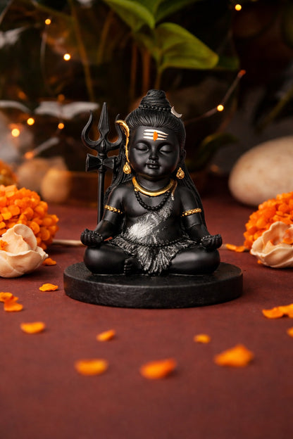 Prime Gadgets Black & Gold Lord Shiva Idol – 8 cm Meditation Statue for Home, Office & Car Dashboard