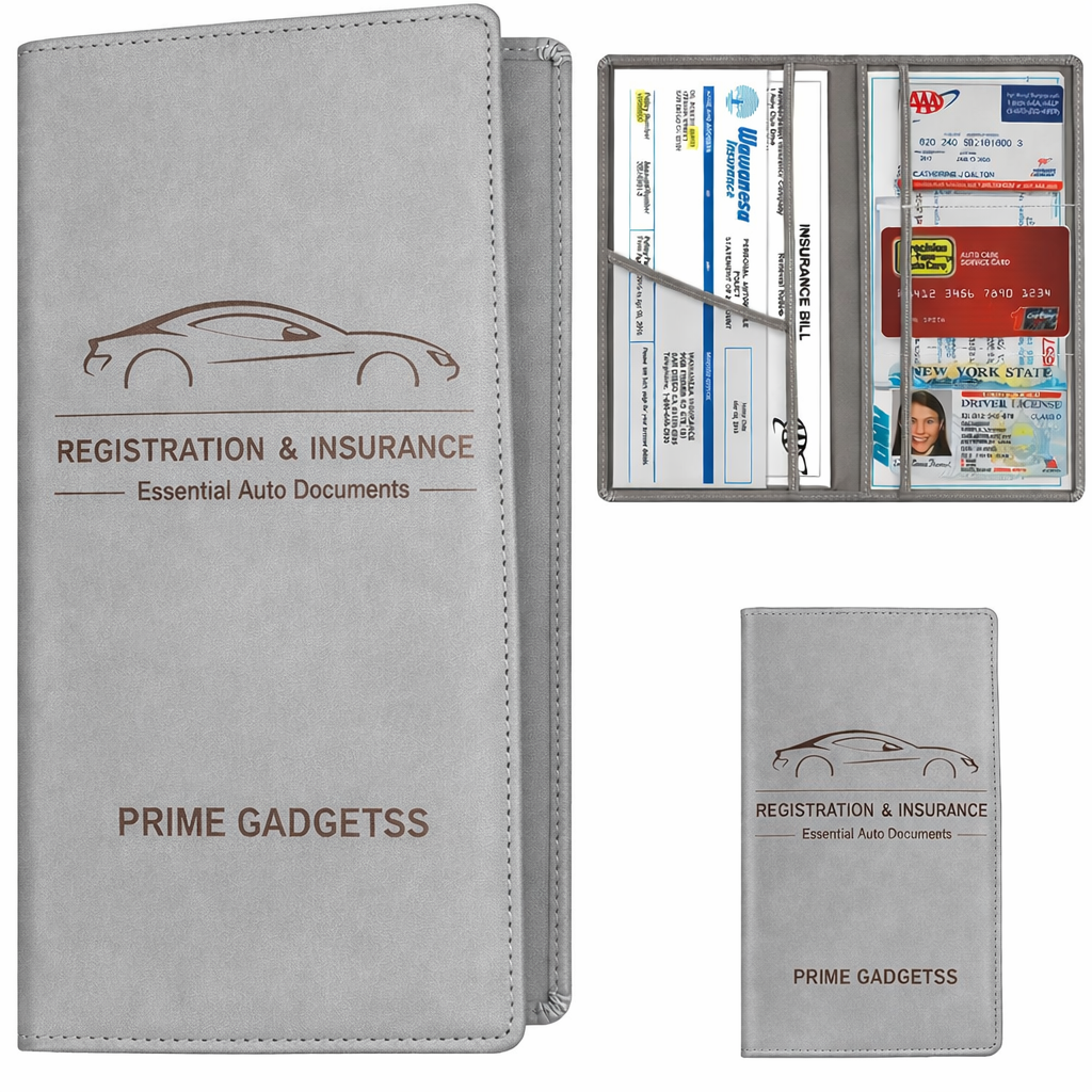 Prime Gadgets Premium Leather Car Document Holder for RC, Insurance, PUC & License